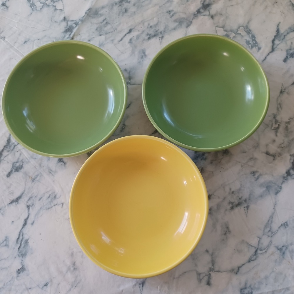 Santa Anita Ware Bowls Unisex 6 Inch Green Yellow California Modern MCM Set of 3